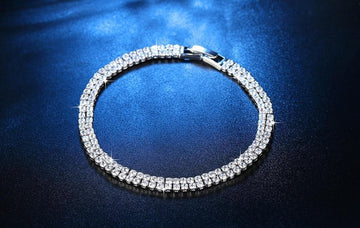Fine Jewellery AAA+ Zirconia Diamonds Chain Silver Bracelet Bangle - The Jewellery Supermarket